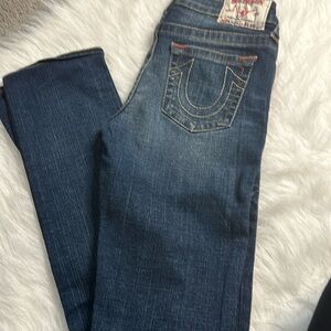 Girls true religion jeans. Size 11. Blue jeans with gold stitch.
